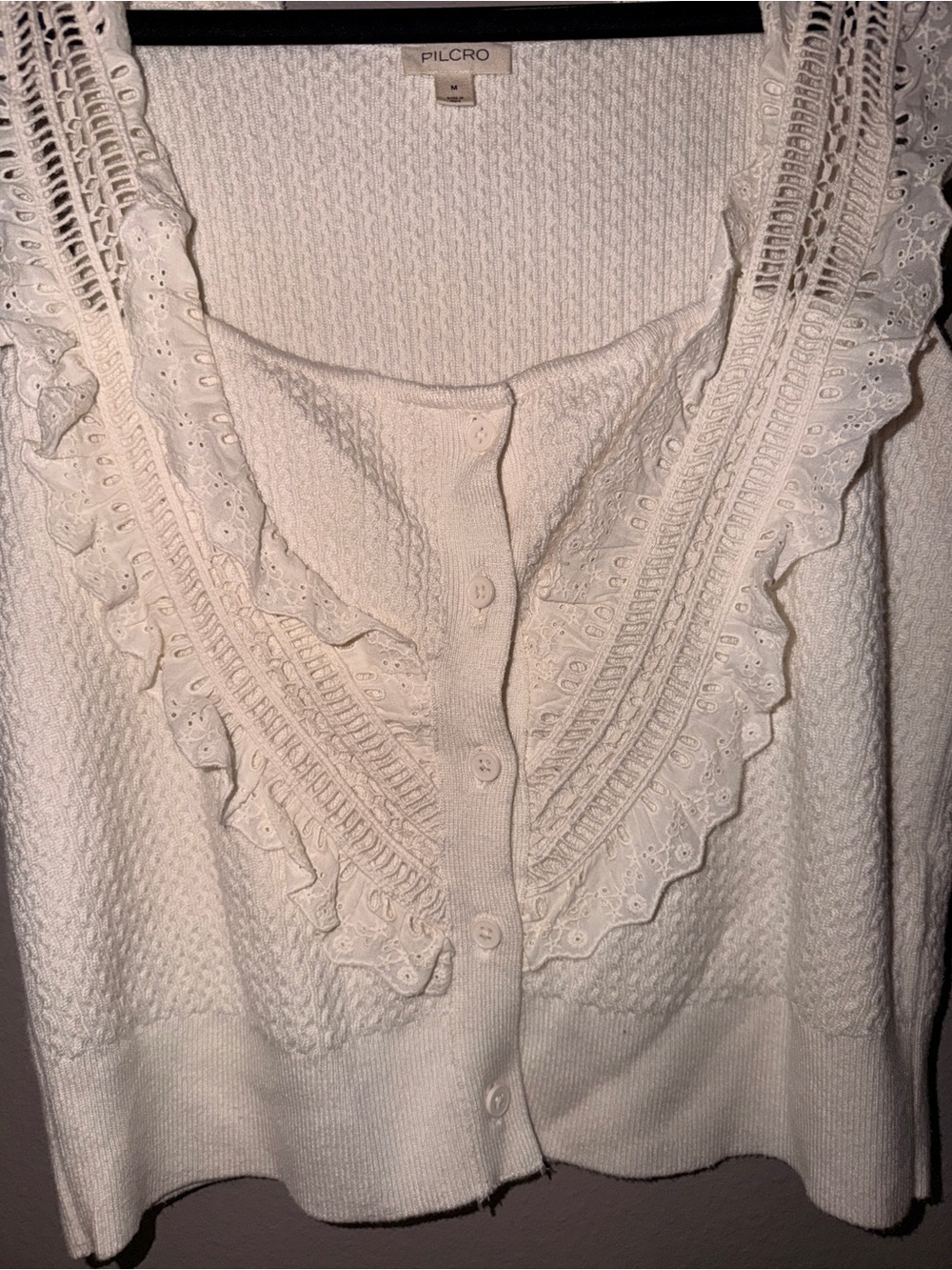 Pilcro Ivory Ruffle Eyelet Button-Front Tank - Picture 2 of 6
